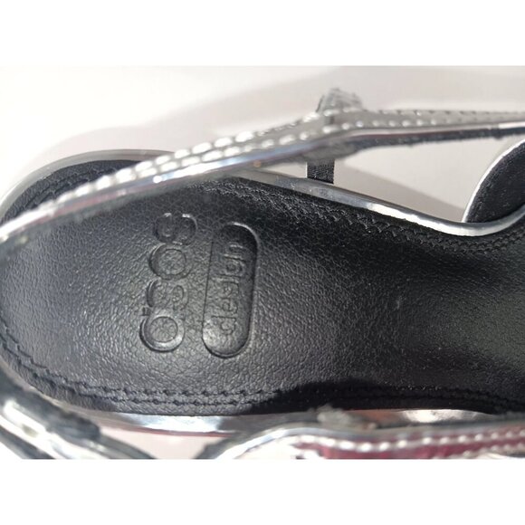 Asos Design Women's Wide Fit Stroll Slingback Kitten Heel Shoes in Silver size 5 - Picture 11 of 12